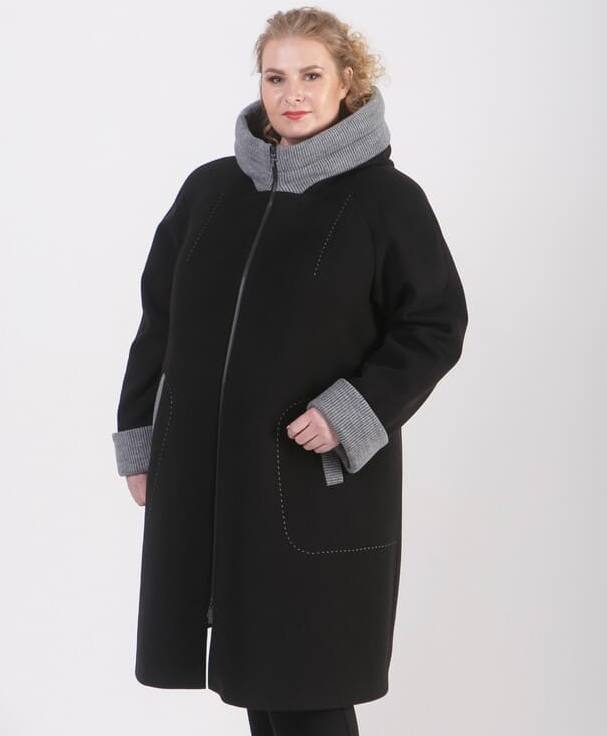 Демисезонное пальто с трикотажной отделкой, черное