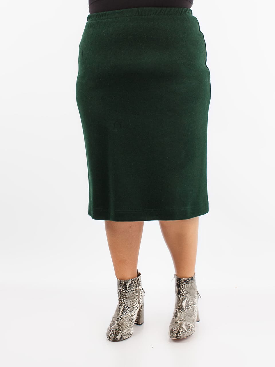 Прямая юбка со шлицей и поясом на резинке, темно-зеленая