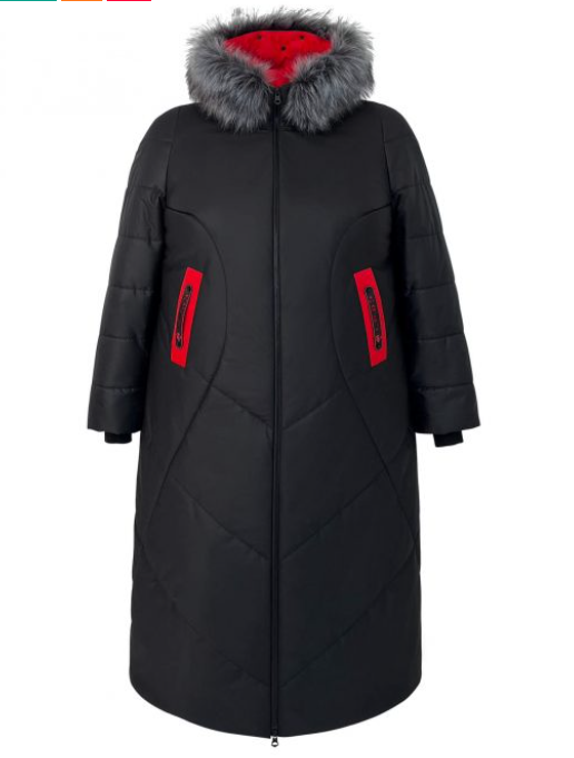 Стеганое зимнее пальто с красной отделкой, черное