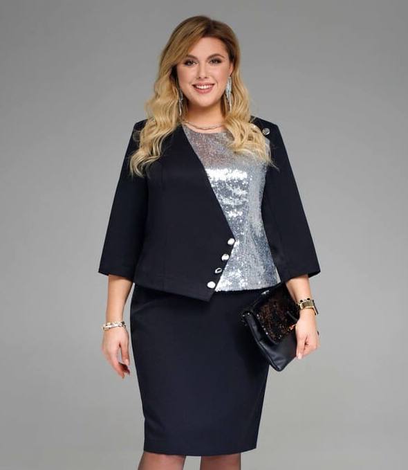 Комплект из юбки и асимметричной блузки с пайетками, черный
