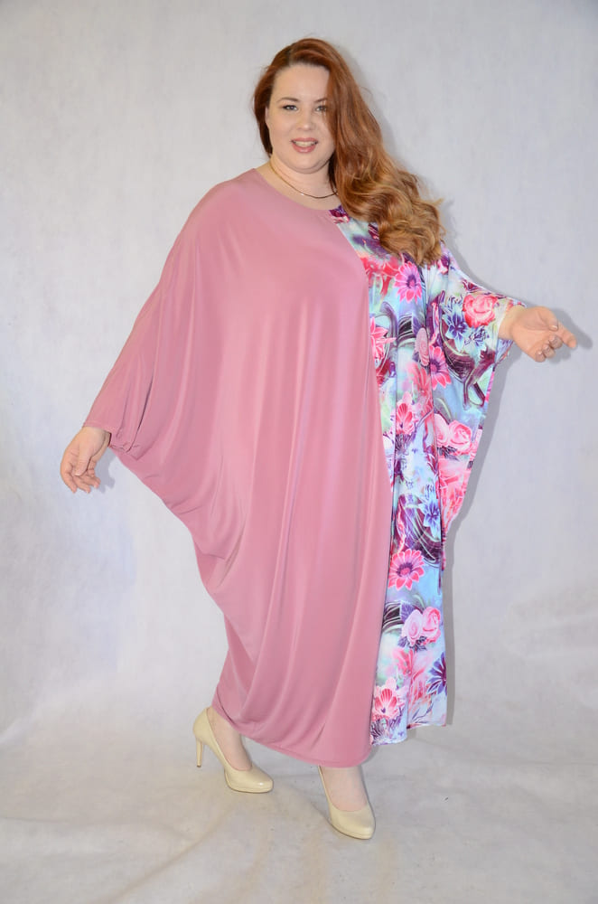 Длинное комбинированное платье, розовый с голубым