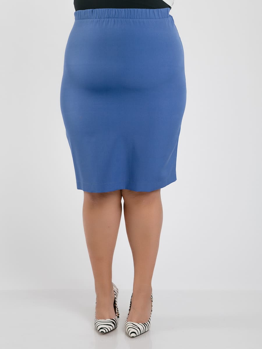 Зауженная юбка с поясом на резинке и шлицей, голубая