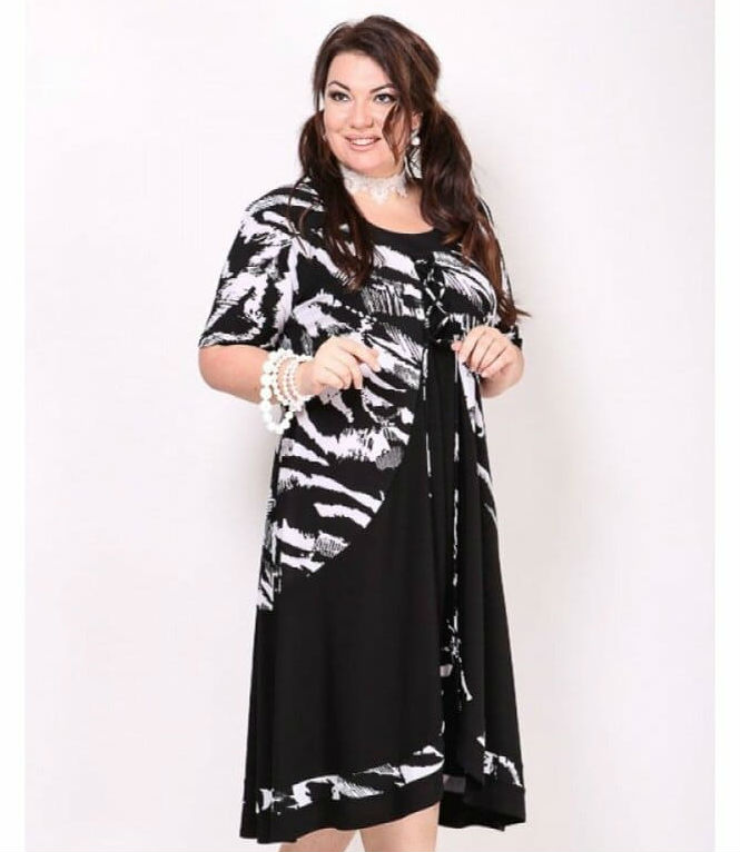Свободное черно-белое платье со шнуровкой, тигр