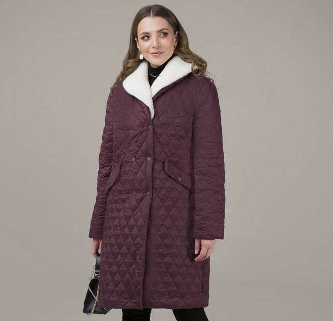 Двубортное пальто со съемным воротником, бордо