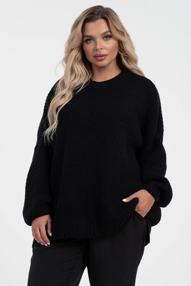 Объемный вязаный свитер с манжетами, черный