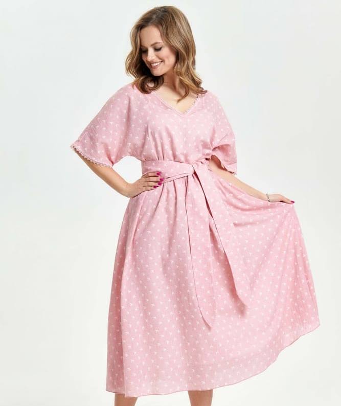 Приталенное платье с кружевным кантом, розовое