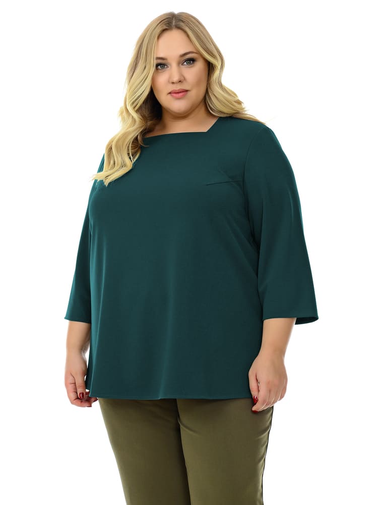 Свободная блузка с вырезом "карэ", зеленая