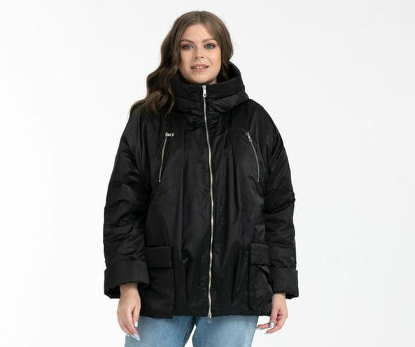 Зимняя куртка с декоративными складками, черная