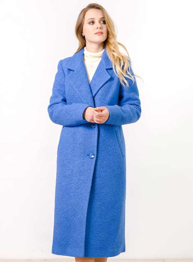 Классическое прямое пальто со съемным поясом, голубое