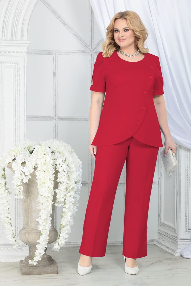 Комплект из брюк и блузки с декором, красный