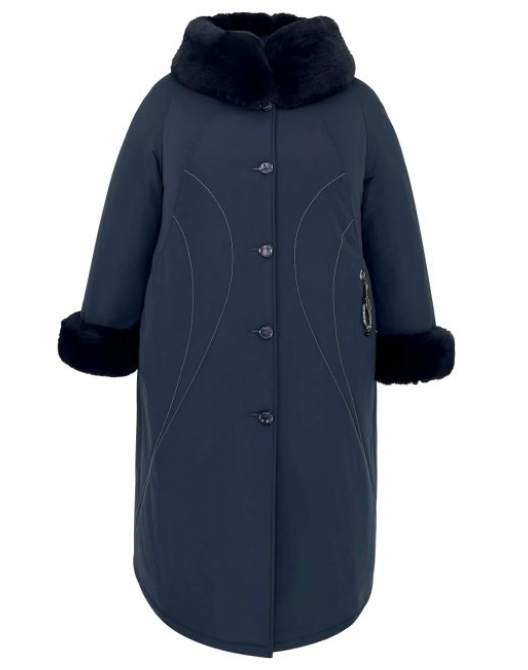 Зимнее пальто с фигурными отделочными строчками, темно-синее