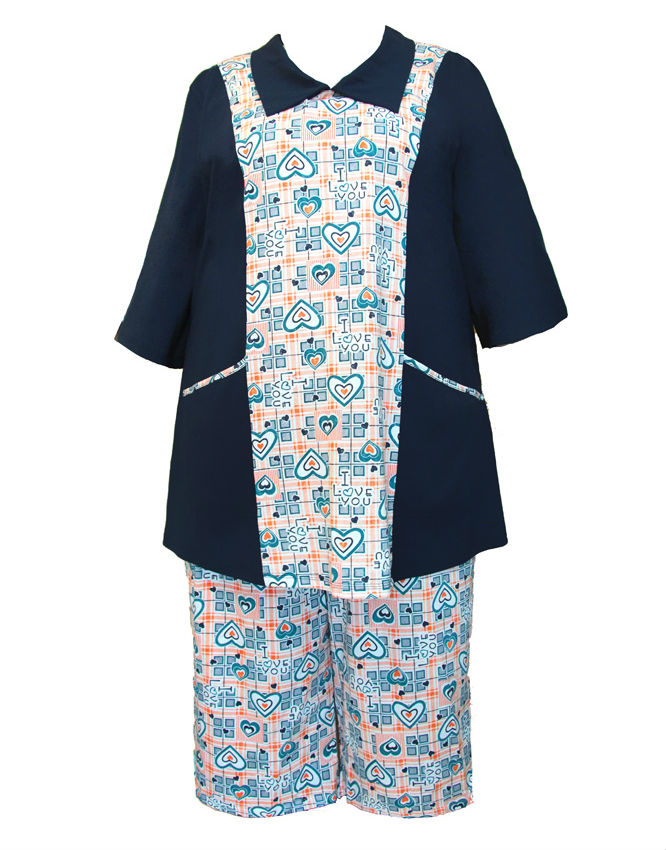 Хлопковая пижама с укороченным рукавом, темно-синяя