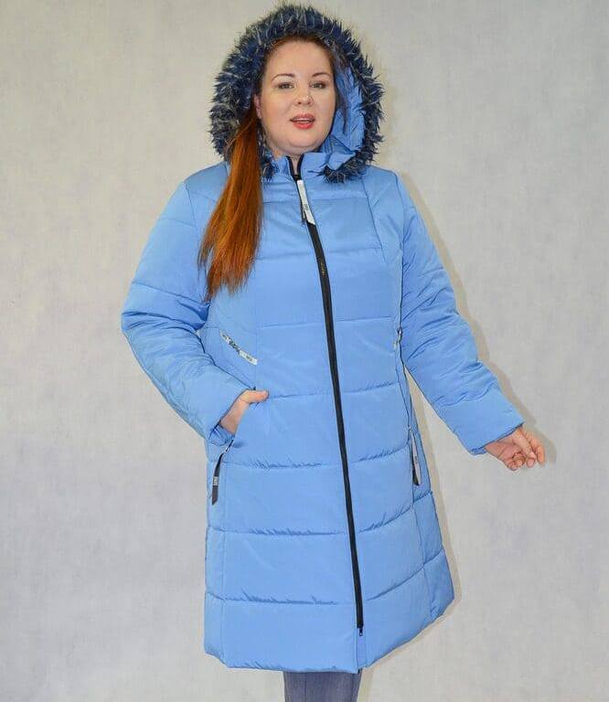 Пальто с двойным утеплителем и декором, голубое