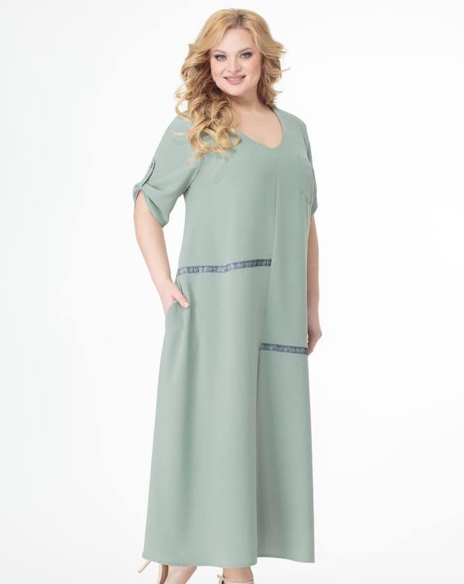 Платье в стиле бохо с винтажной вышивкой, олива