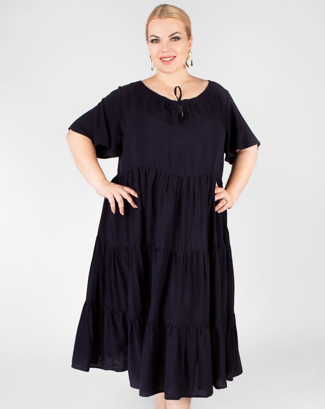 Расклешенное платье с коротким рукавом, чёрное