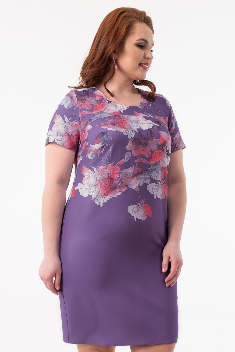 Приталенное платье с купонным рисунком, фиолетовое