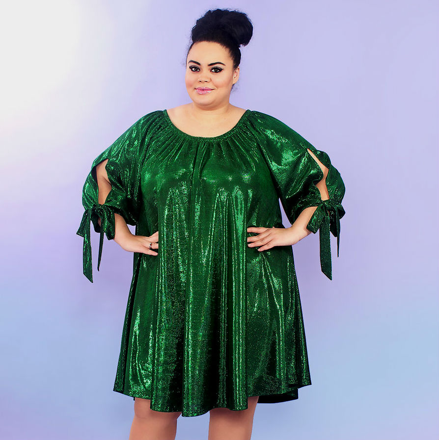 Расклешёное платье с блеском, зелёный лайм