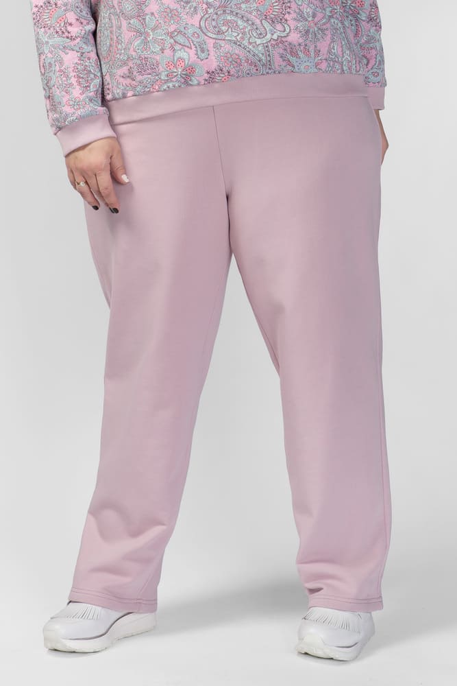 Свободные прямые брюки на резинке, розовые