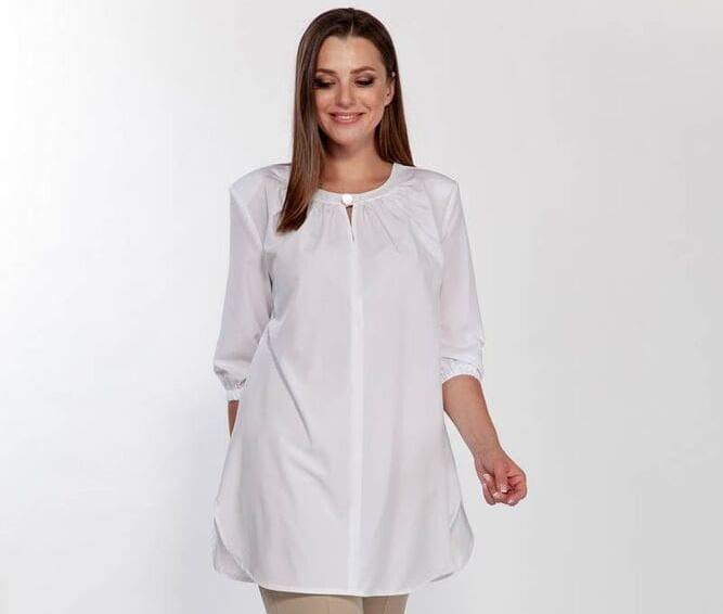 Прямая легкая блузка со сборками, белая