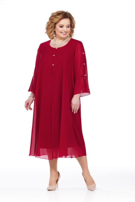 Двухслойное платье с пришивной фурнитурой, красное