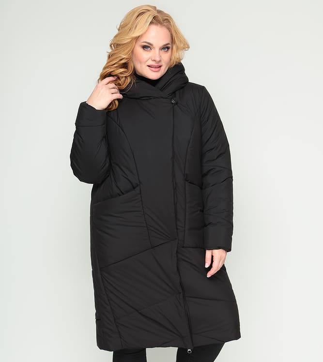 Зимнее стеганое пальто с большими карманами, черное