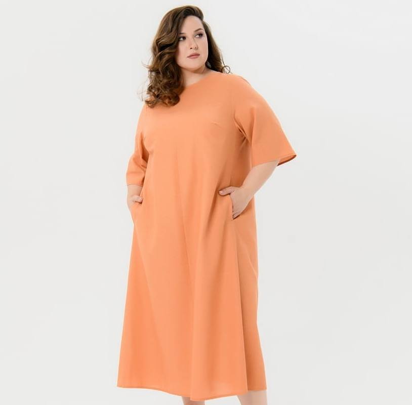 Свободное платье с резинкой в горловине на спинке, оранжевое