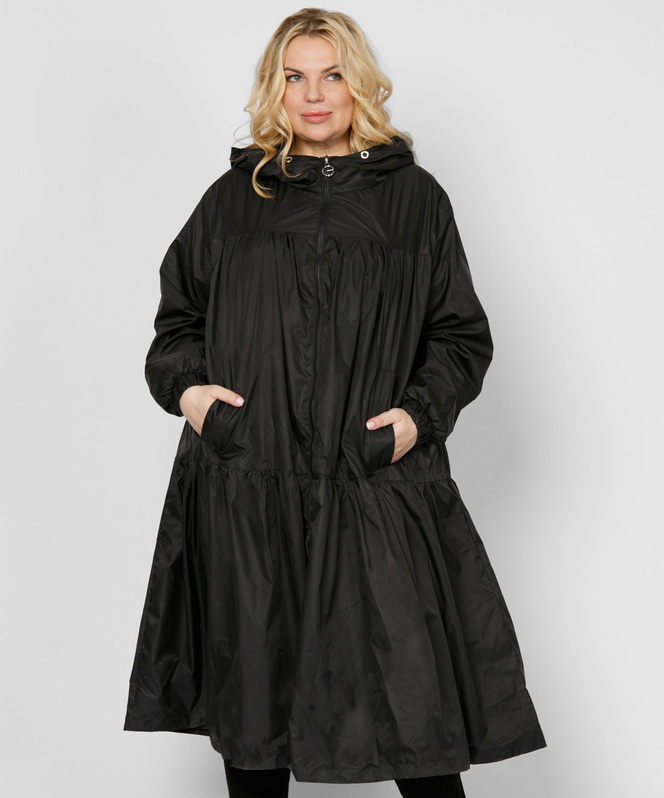 Расклешенное пальто со сборками, черное