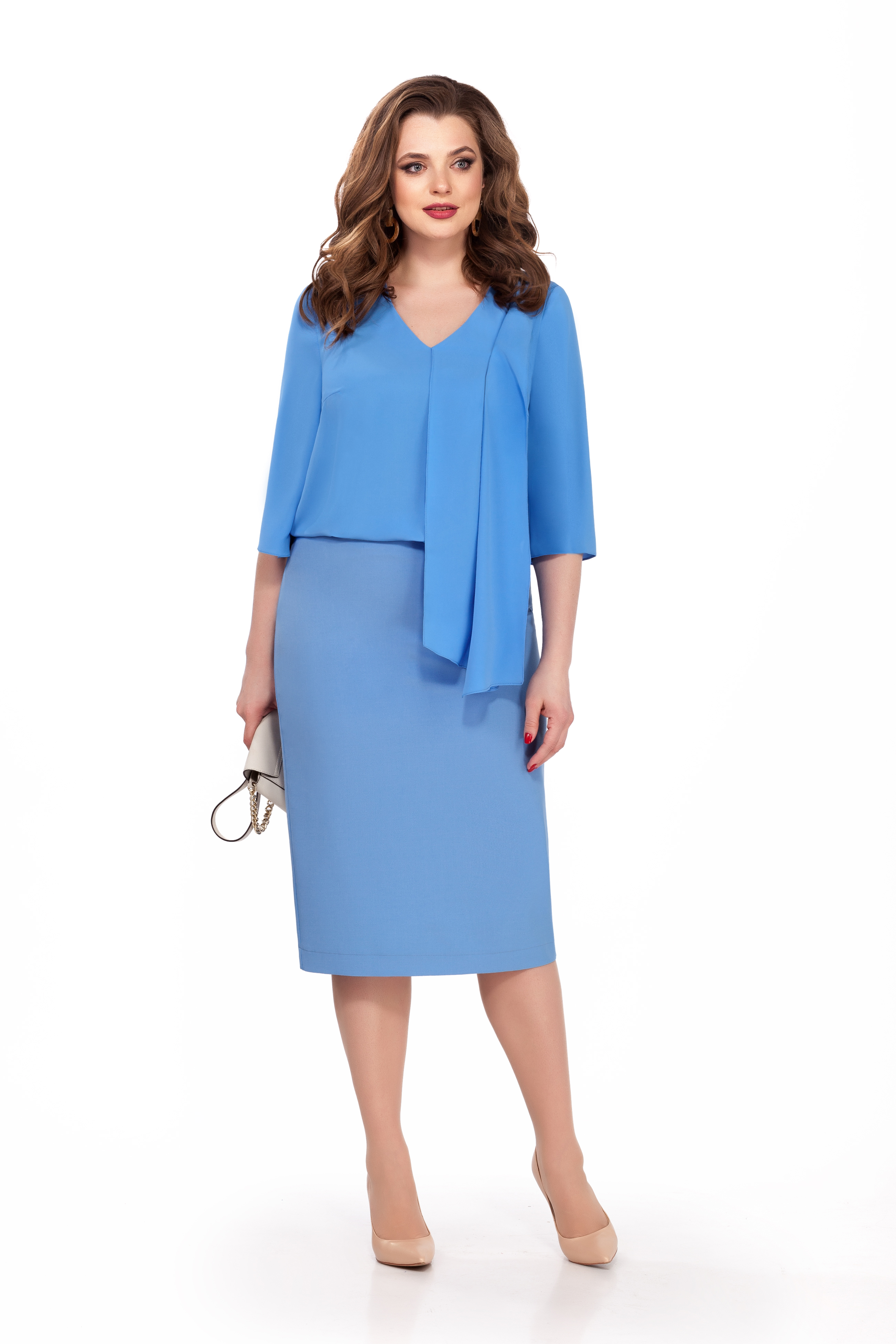 Комплект из юбки и блузы с декором, голубой