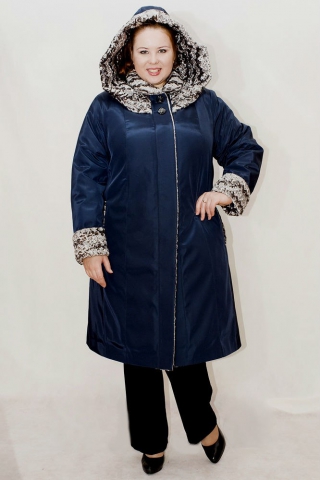 Утеплённое пальто с каракулем , сапфир-перламутр