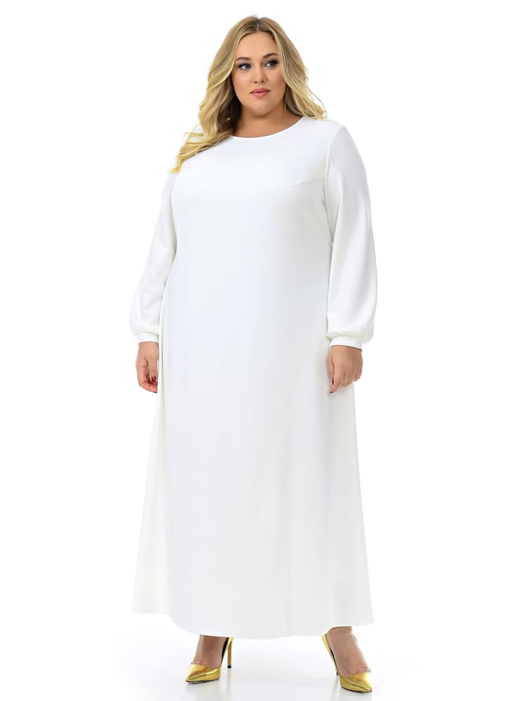 Длинное платье с легкой сборкой на рукаве, белое