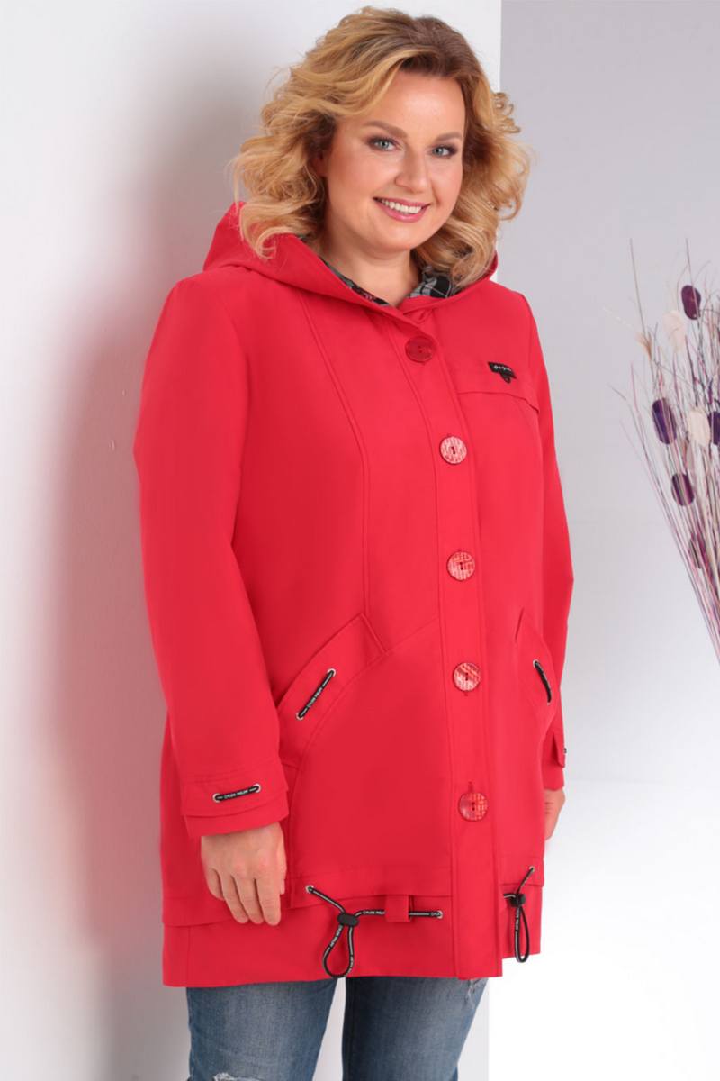 Демисезонная прямая куртка с декоративной тесьмой, красная
