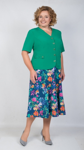 Комплект из яркой юбки и зеленого жакета