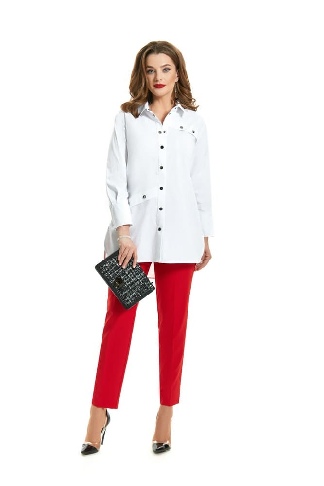 Комплект из брюк и блузки с разрезами, красный с белым