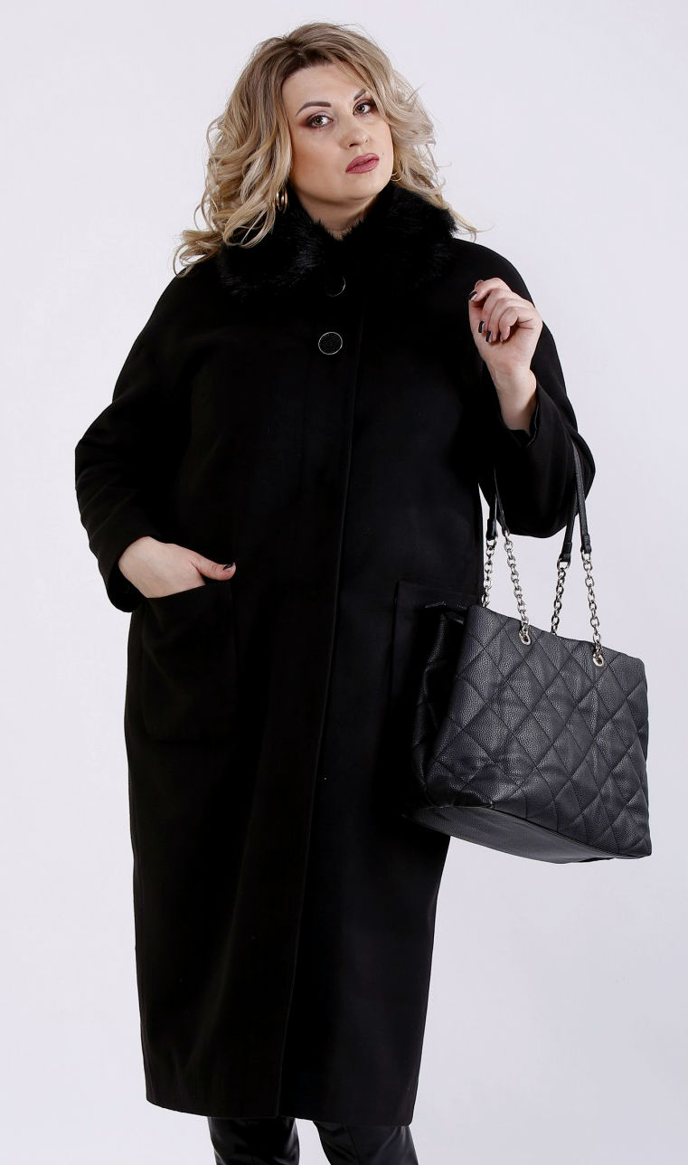 Кашемировое чёрное пальто,утепление Slimtex до -10С, мех