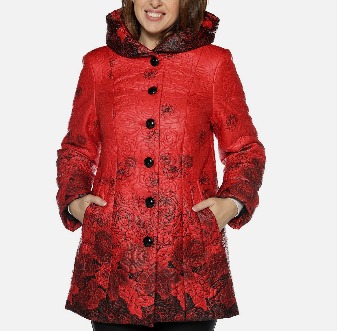 Красная демисезонная куртка с цветочным дизайном