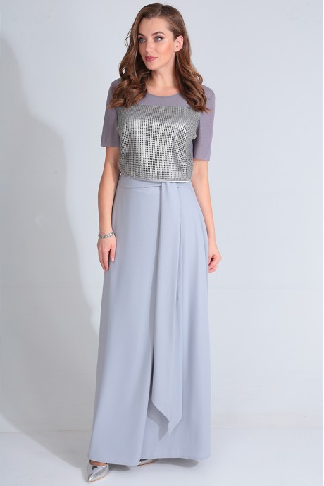 Комплект из длинной юбки и блузки с коротким рукавом, серый