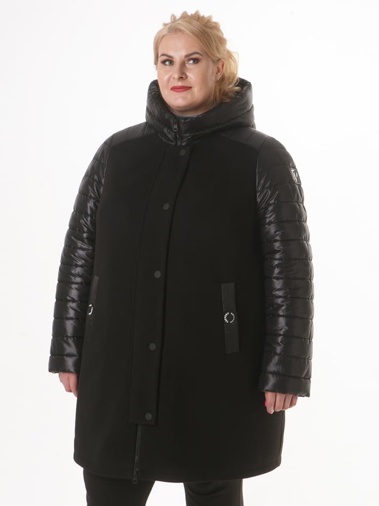 Комбинированная куртка с несъемным капюшоном, черная
