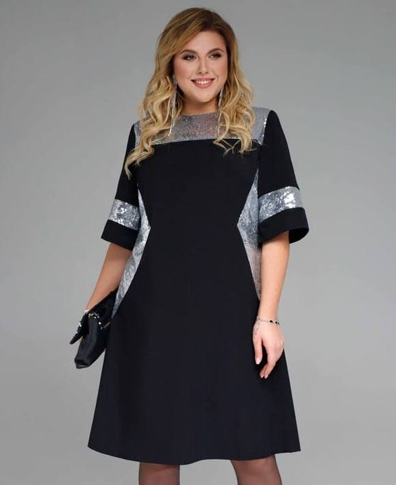 Приталенное платье с отделкой пайетками, черное