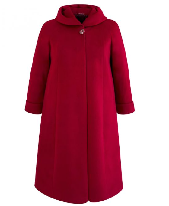 Демисезонное драповое пальто с капюшоном, бордовое