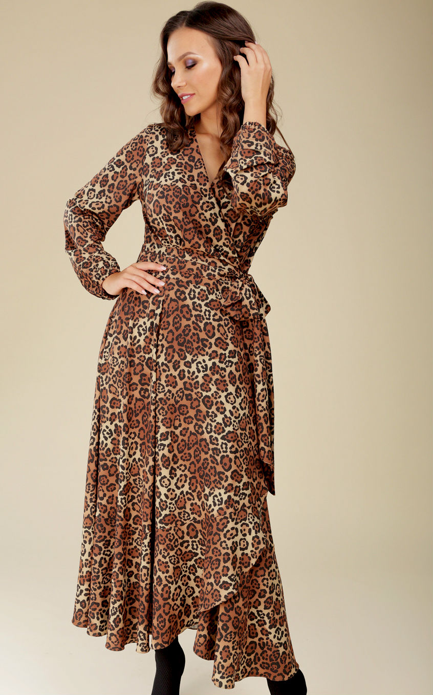 Леопардовое длинное платье в стиле Кармен