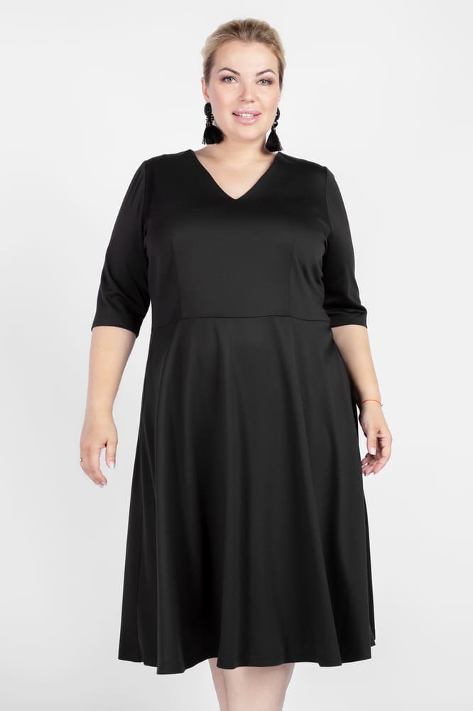 Расклешенное платье с коротким рукавом, черное