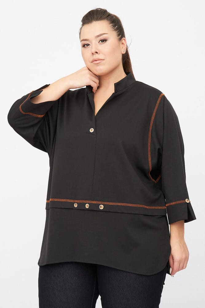 Блузка из плотного трикотажа с отделкой, черная