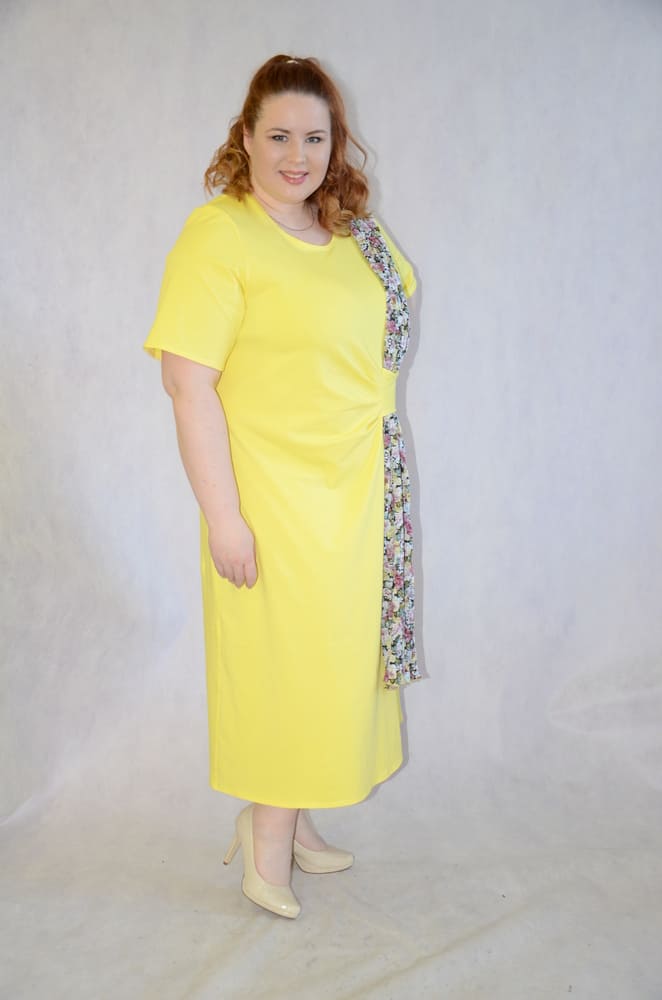 Длинное платье с принтованным шарфом, желтое