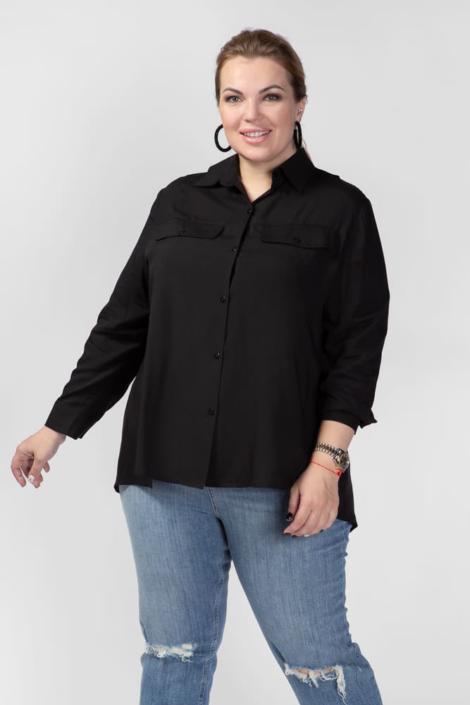 Свободная блузка с нагрудными карманами, черная