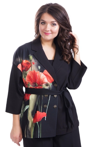 Эффектный черный пиджак с цветочным принтом