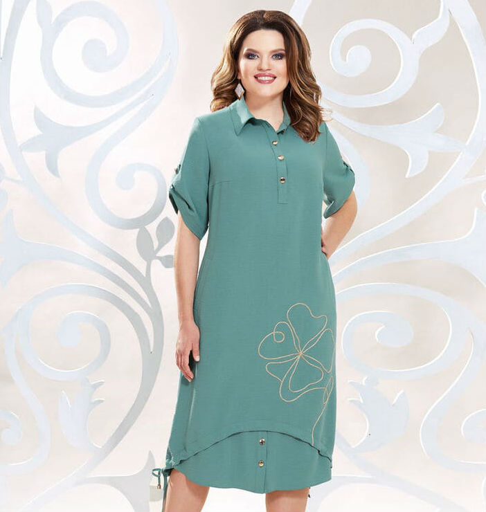 Повседневное свободное платье с фигурным низом, зеленое