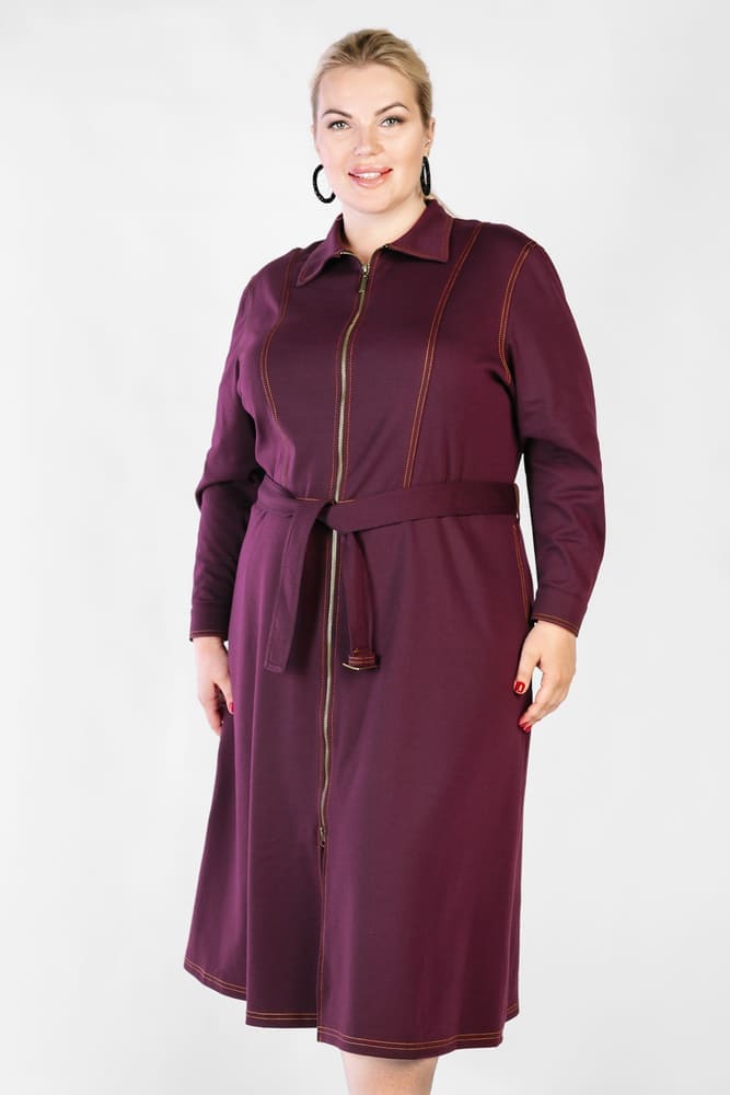 Платье на молнии с контрастными швами, фиолетовое