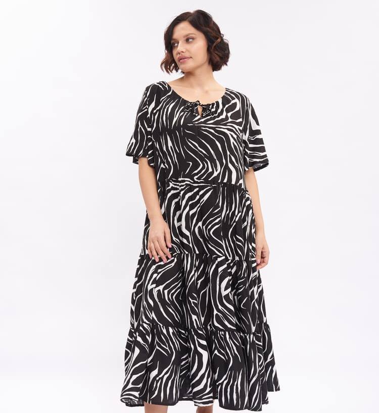 Расклешенное платье с коротким рукавом, зебра