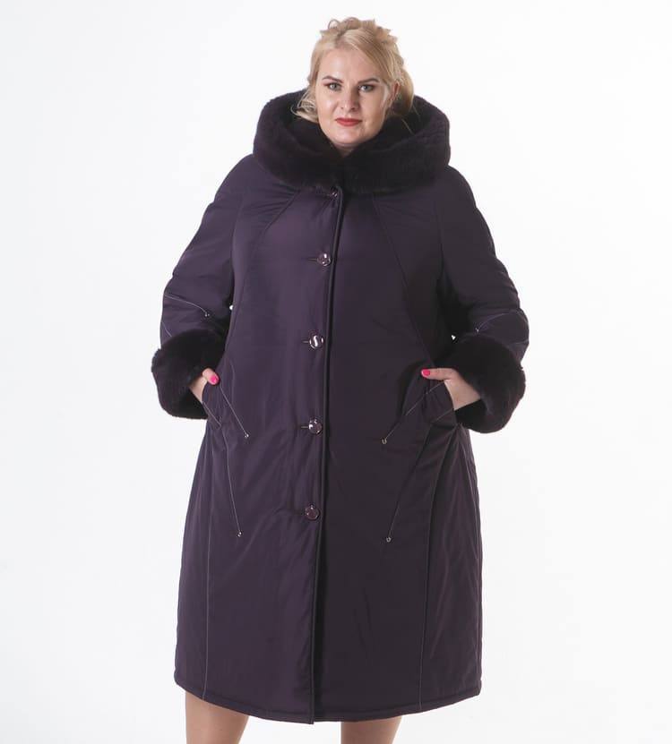 Зимнее пальто с отделочными строчками, баклажан