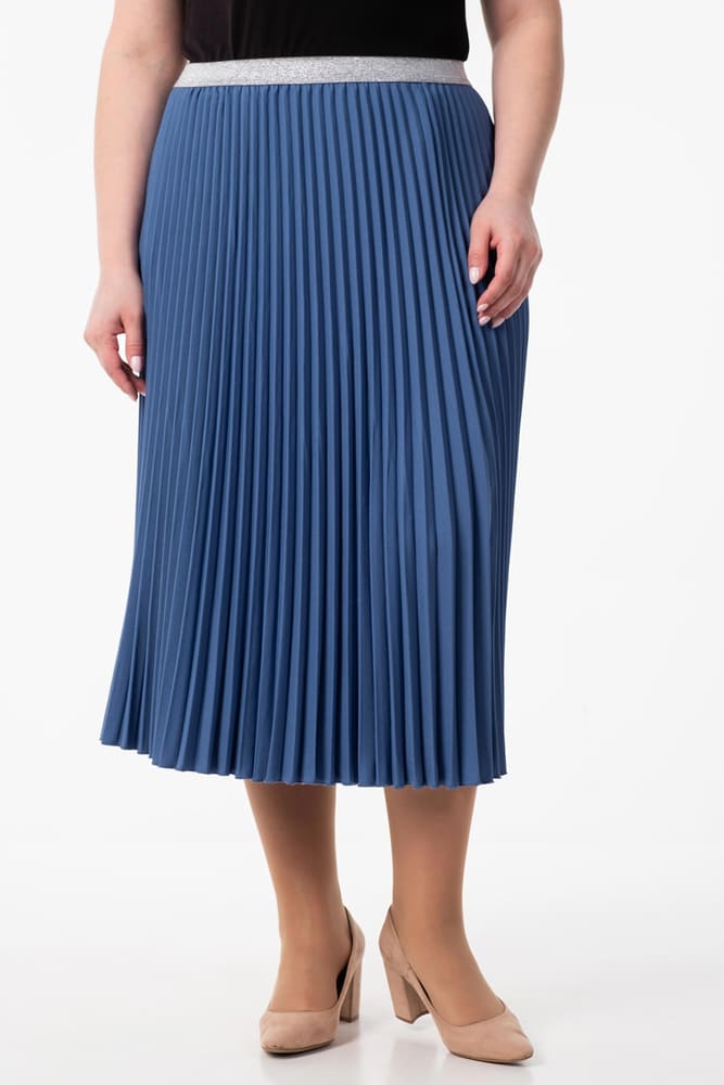 Гофрированная юбка на резинке, синяя